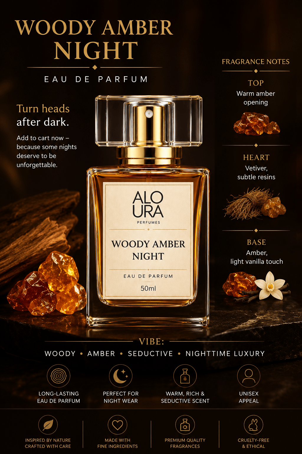 ALOURA Woody Amber Night Eau de Parfum – 50ml - ALOURA